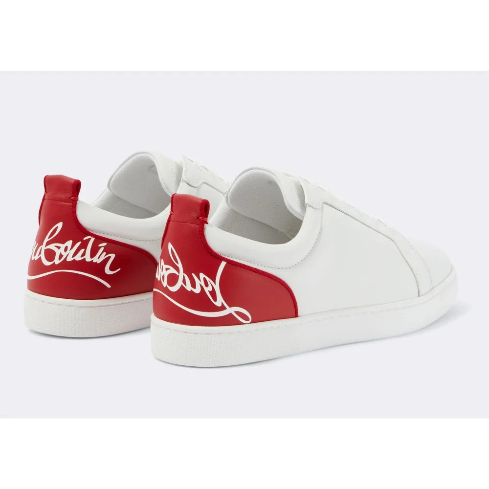 Christian Louboutin Mens Fun Louis Junior Flat White Red Low Top Sneaker 48 15